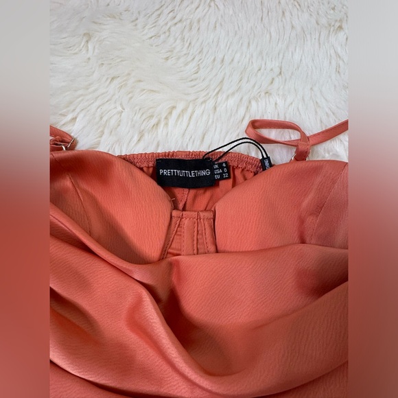 Coral Draped Corset Ruffle Gathered Dress - Picture 9 of 13